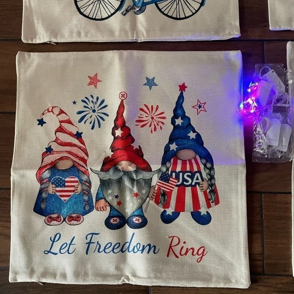 4TH OF JULY “LET FREEDOM RING” truck bicycle,gnomes pillow cushion covers